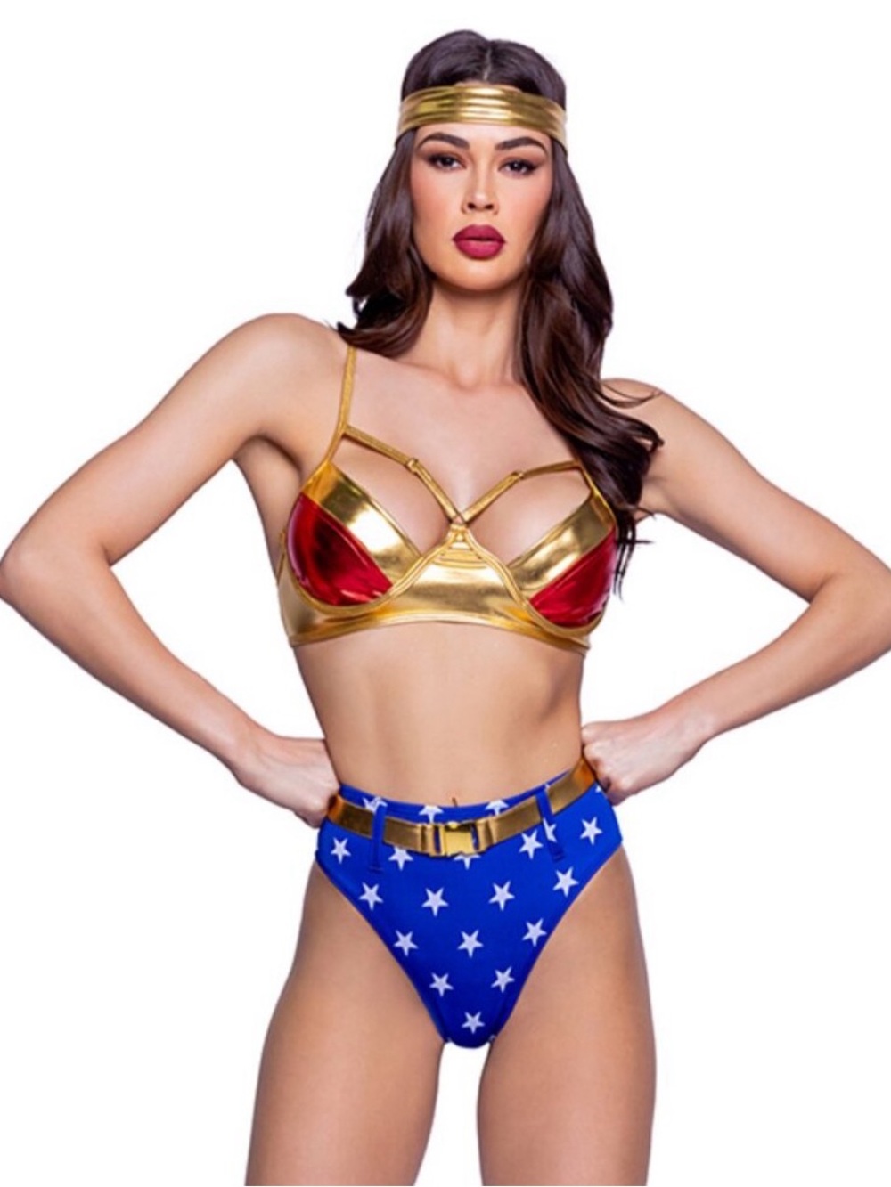 New No Package Halloween DC Comics Wonder Woman Lame Bikini Cosplay Costume Set